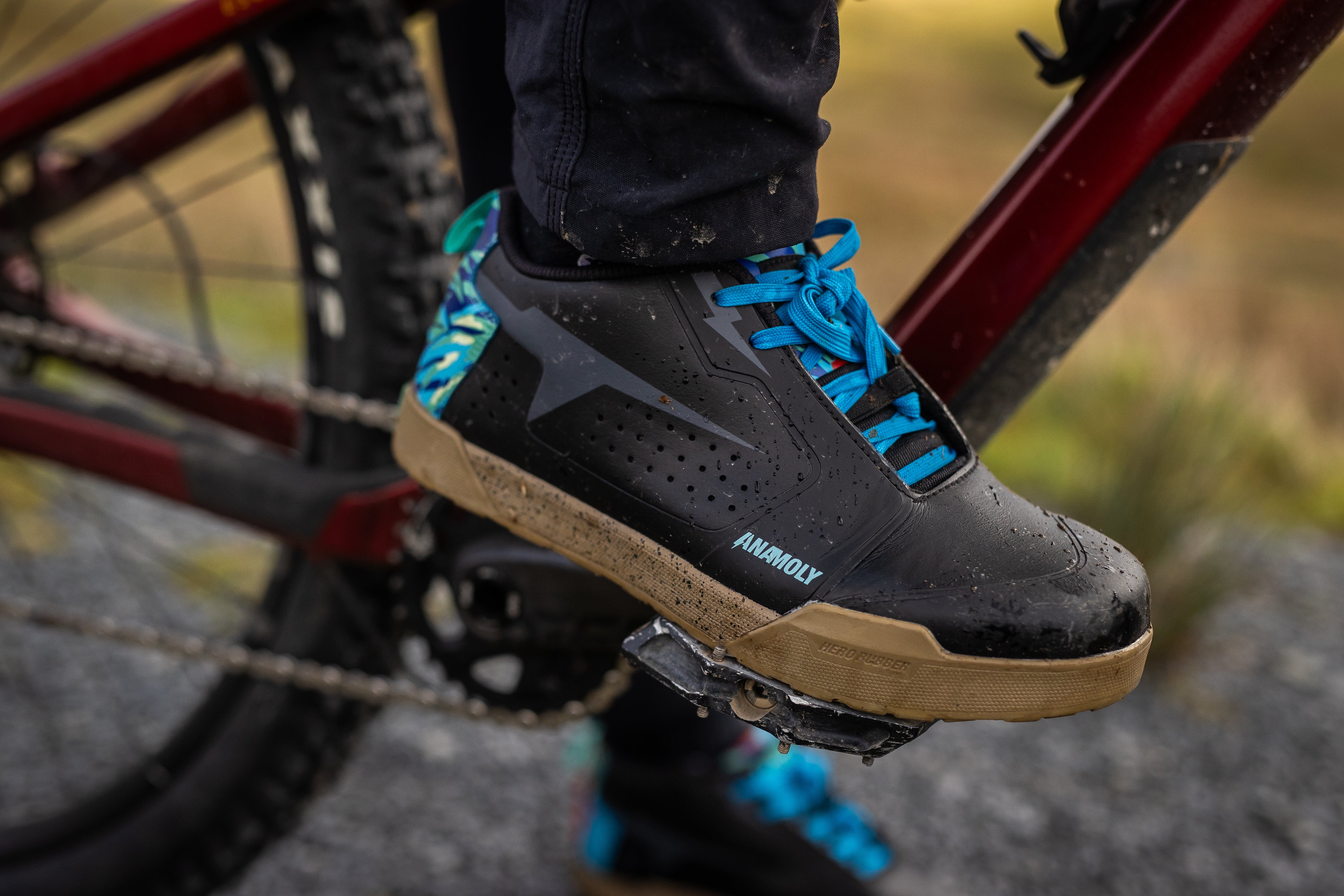 Anamoly Labs Pin-Lock MTB shoe with a rugged sole, reviewed for its grip and on-trail fit.